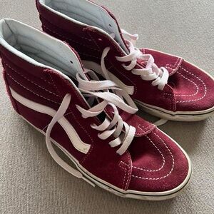 Vans Women's Red and White High-Top Sneakers